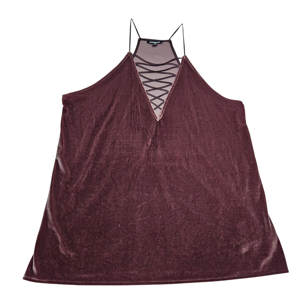 Muted Burgundy Velvet Cami Top Large Lattice V-Neck Boho Goth Festival Ren Fest